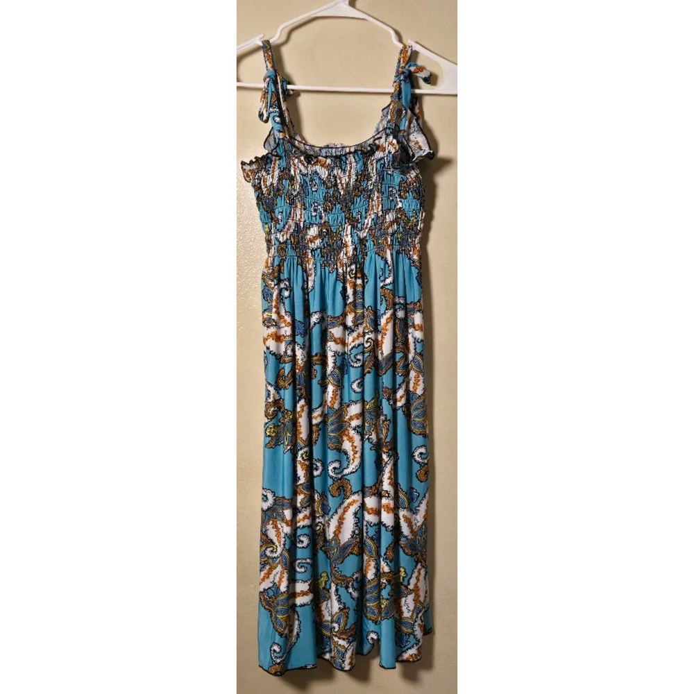 Women's Blue & White Paisley Smocked Maxi Dress S - Picture 5 of 5